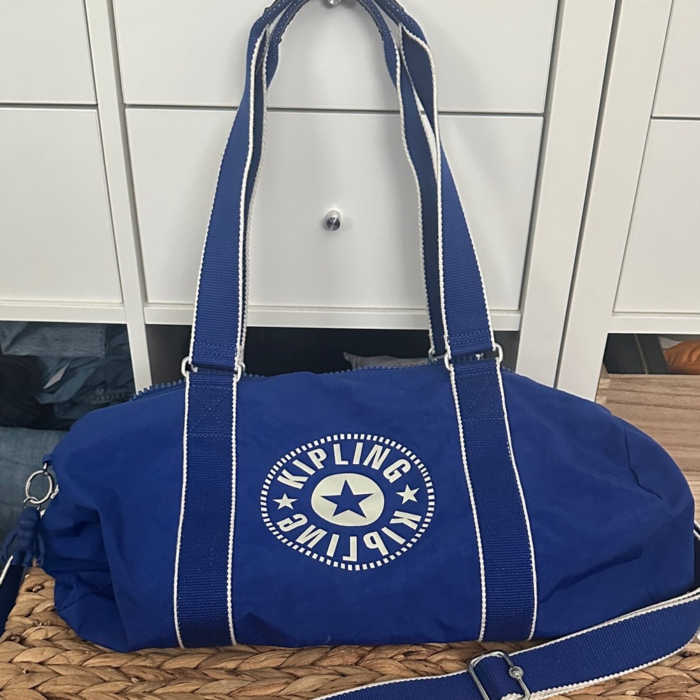 Kipling Royal Blue Duffel Bag with White Trim